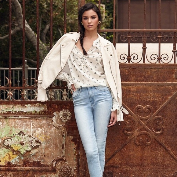 PAIGE | Rhoda Linen Blend Flared Sleeves Moto Belted Jacket Papyrus | Size XS - Picture 1 of 11